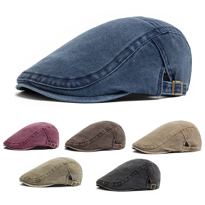 Brentford Washed Cotton Flat Cap | Vintage Newsboy Cabbie Hat