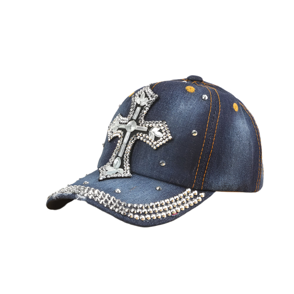 Topstyle Jeans Cap In Vintage Style With Star And Rhinestones