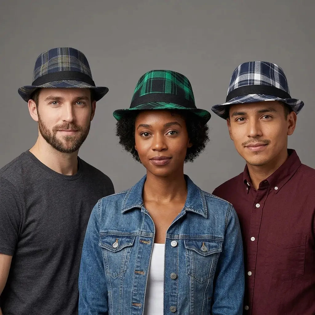 Suit-Cotton-Women-Men-Autumn-Fall-Square-Plaid-Jazz-Fedora-Hat