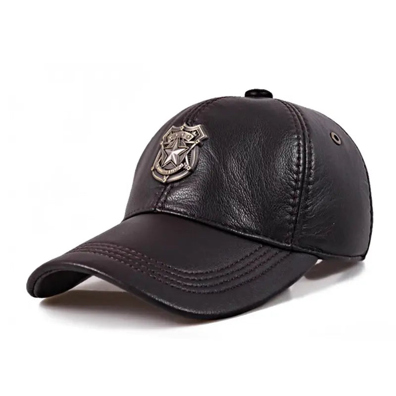 Genuine leather baseball cap sales