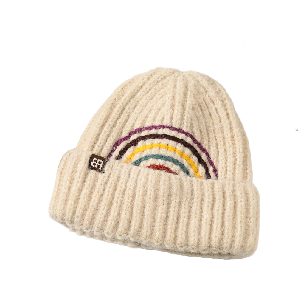 Red & Black Dual-Tone Knit Winter Beanie with Button Detail main image 1