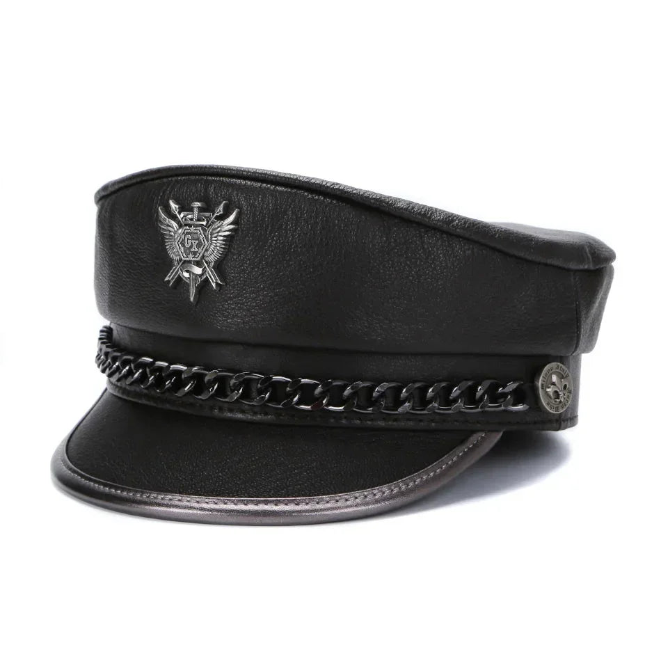 men-emblem-chain-detailed-structured-military-hat
