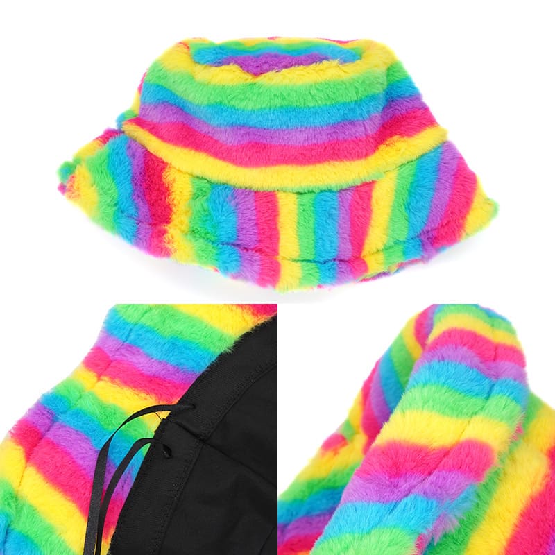 multicolor-rainbow-fairytale-lined-barred-fisherman-headwear-winter-adjustable-cord-cold-protection