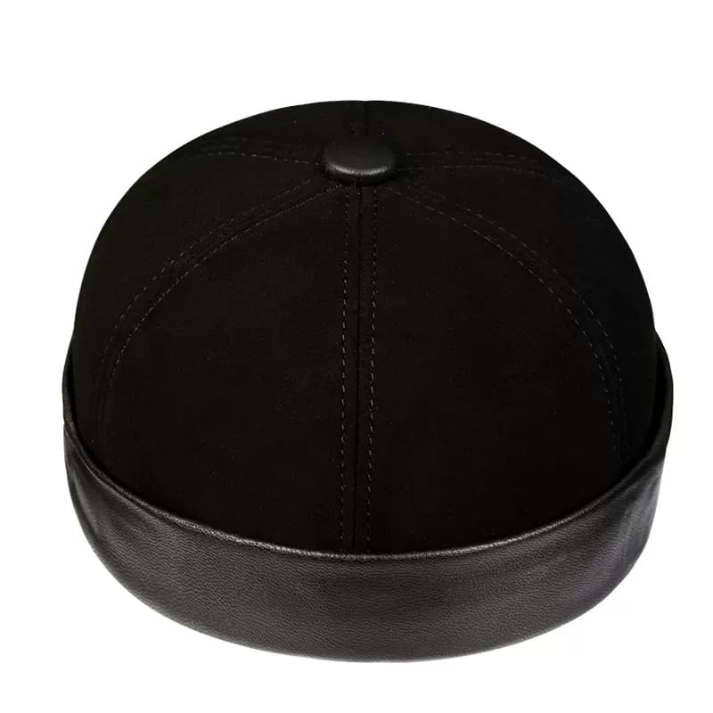 Black Suede Leather Docker Cap