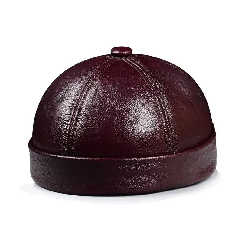 Brown leather faster skull cap
