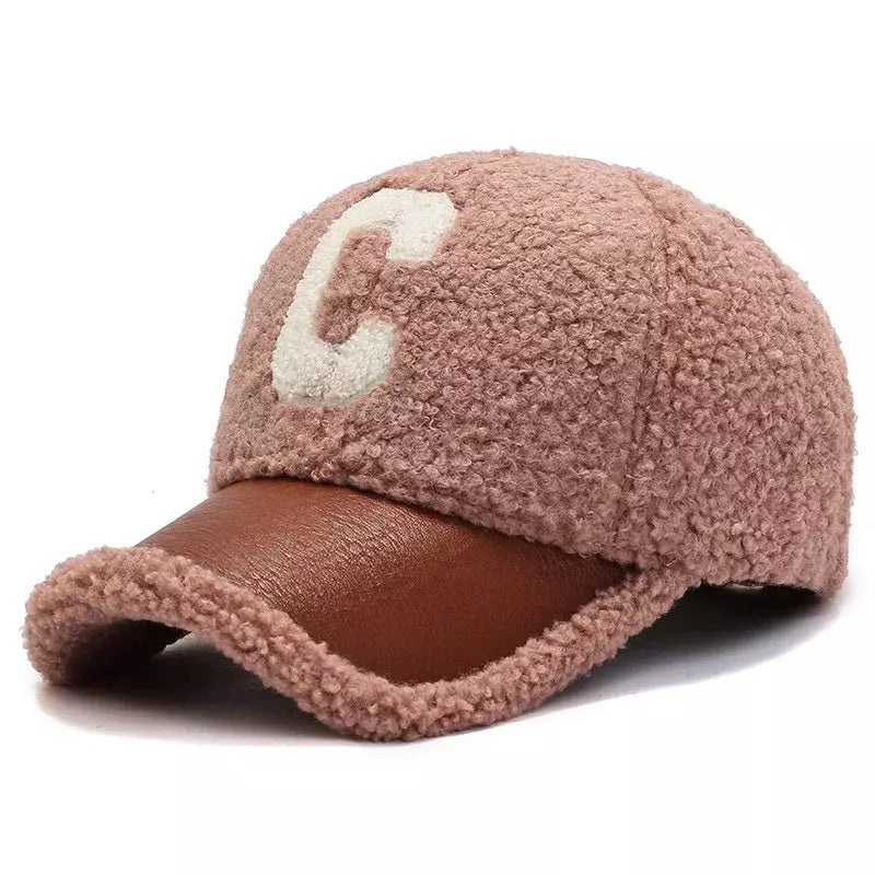 C Letter Winter Furry Baseball Cap