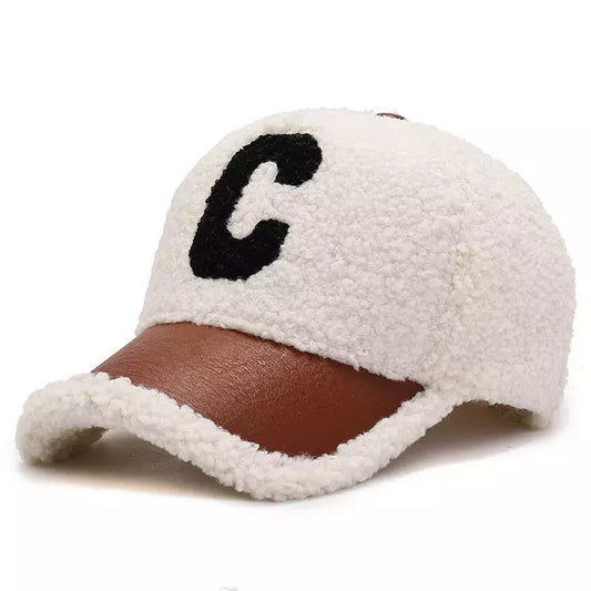 C Letter Winter Furry Baseball Cap