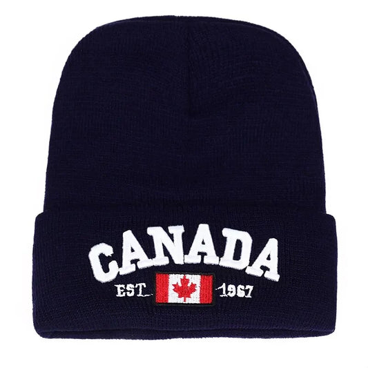flag-canadian-winter-elastic-hat-embroidered-cotton