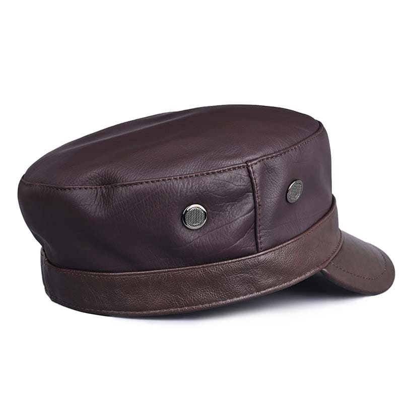 Chicago Plain Genuine Leather Army Cap