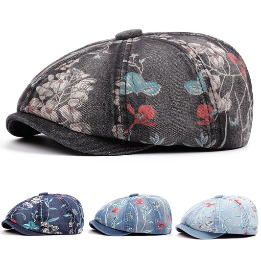 newsie-bakerboy-paperboy-cabbie-hat
-vintage-summer-flower-cotton