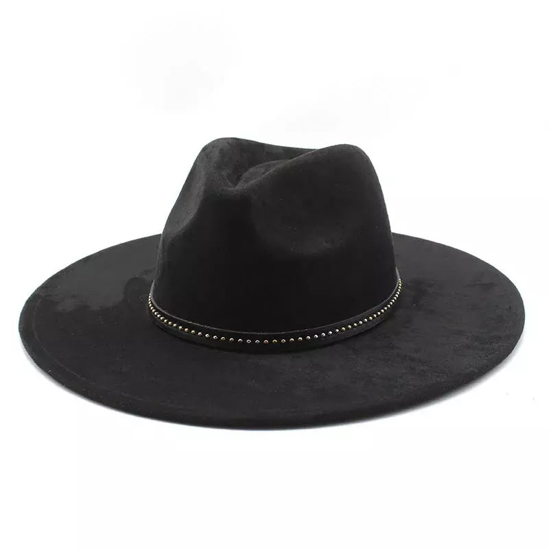 Classic Black Wide-Brim Hat with Suede Texture Atlanta - Suede Wide Brim Fedora in Black – Dope Headwear main image 4