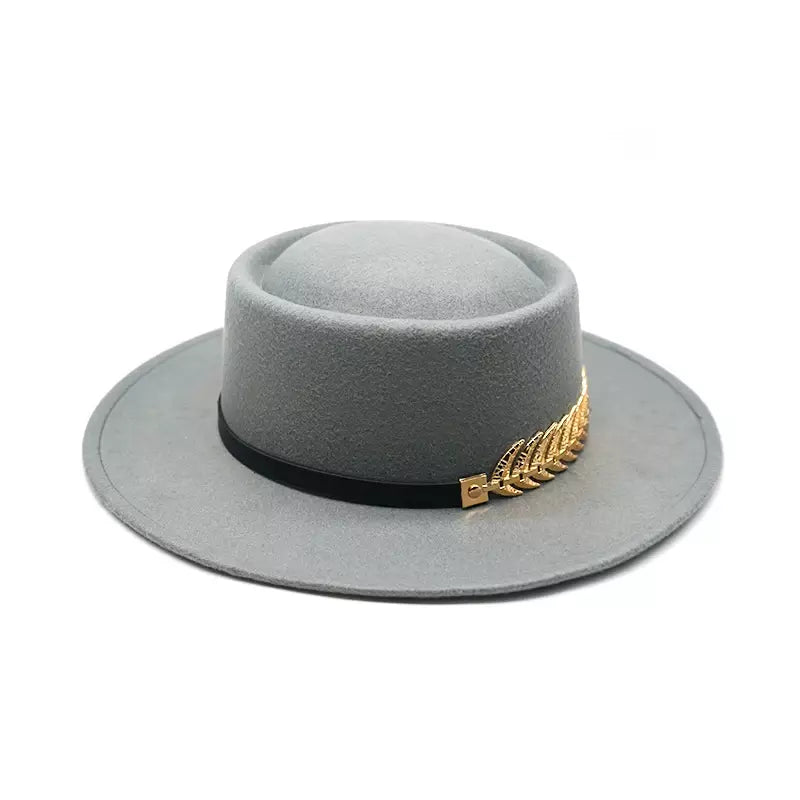 Gold Feather Cotton Porkpie Hat