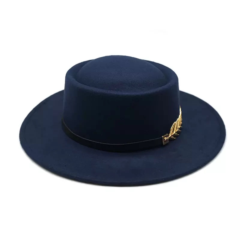 Gold Feather Cotton Porkpie Hat