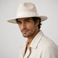 male model with a white fedora hat