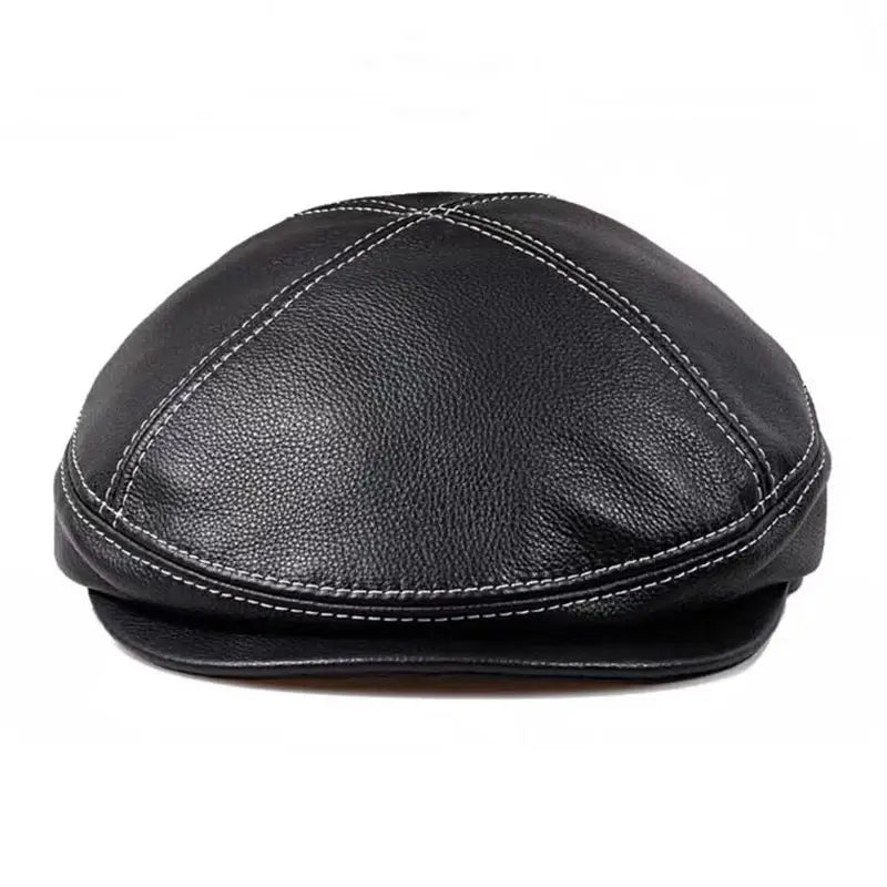 Hudson Black Genuine Leather Flat Cap