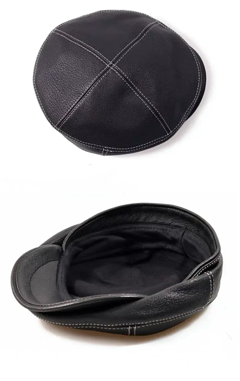 Hudson Black Genuine Leather Flat Cap
