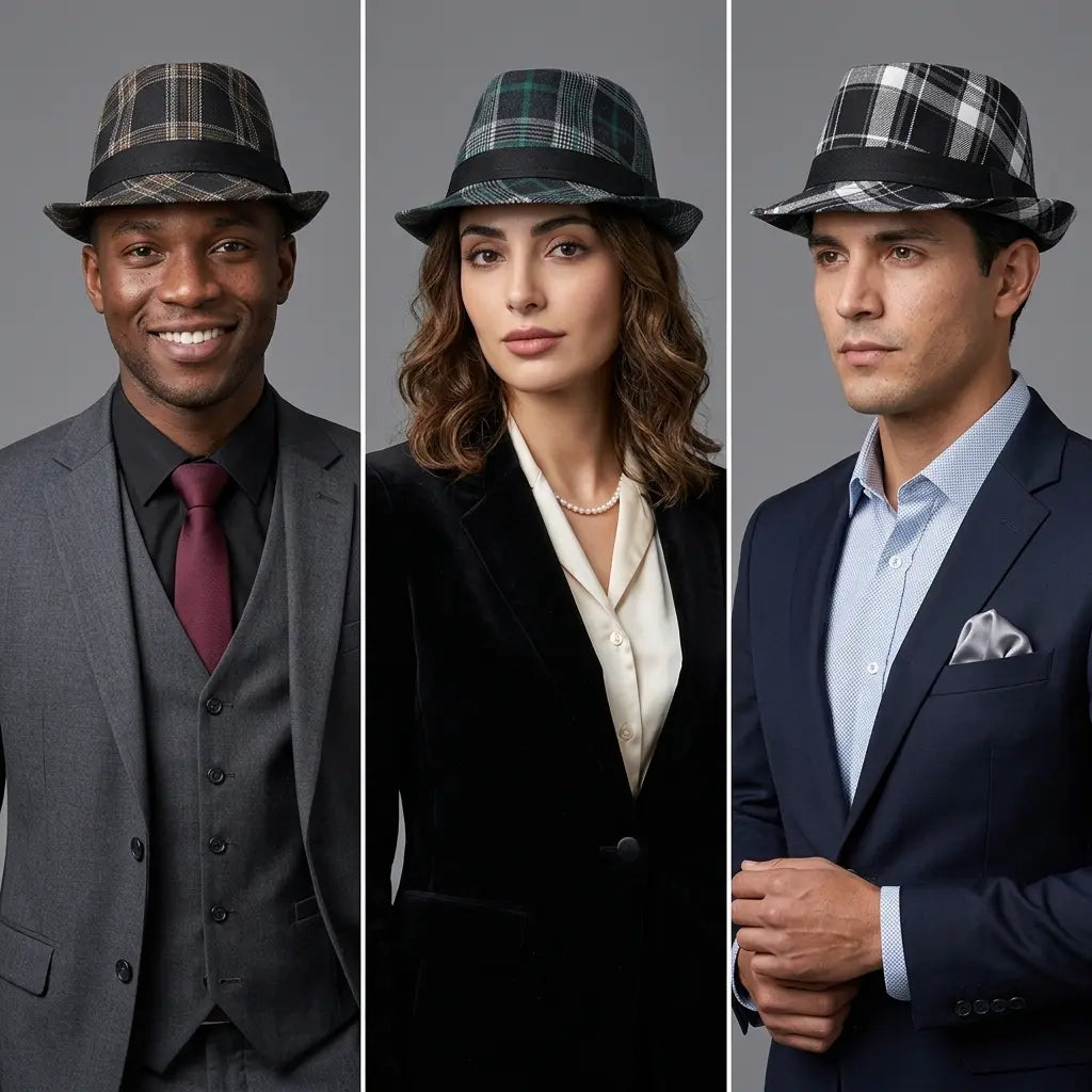 Suit-Cotton-Women-Men-Autumn-Fall-Square-Plaid-Jazz-Fedora-Hat
