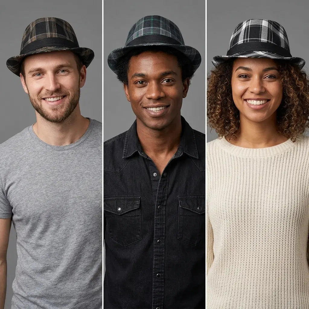 Suit-Cotton-Women-Men-Autumn-Fall-Square-Plaid-Jazz-Fedora-Hat