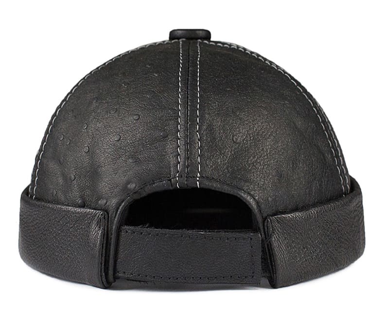 Knurled Black Genuine Leather Docker Cap