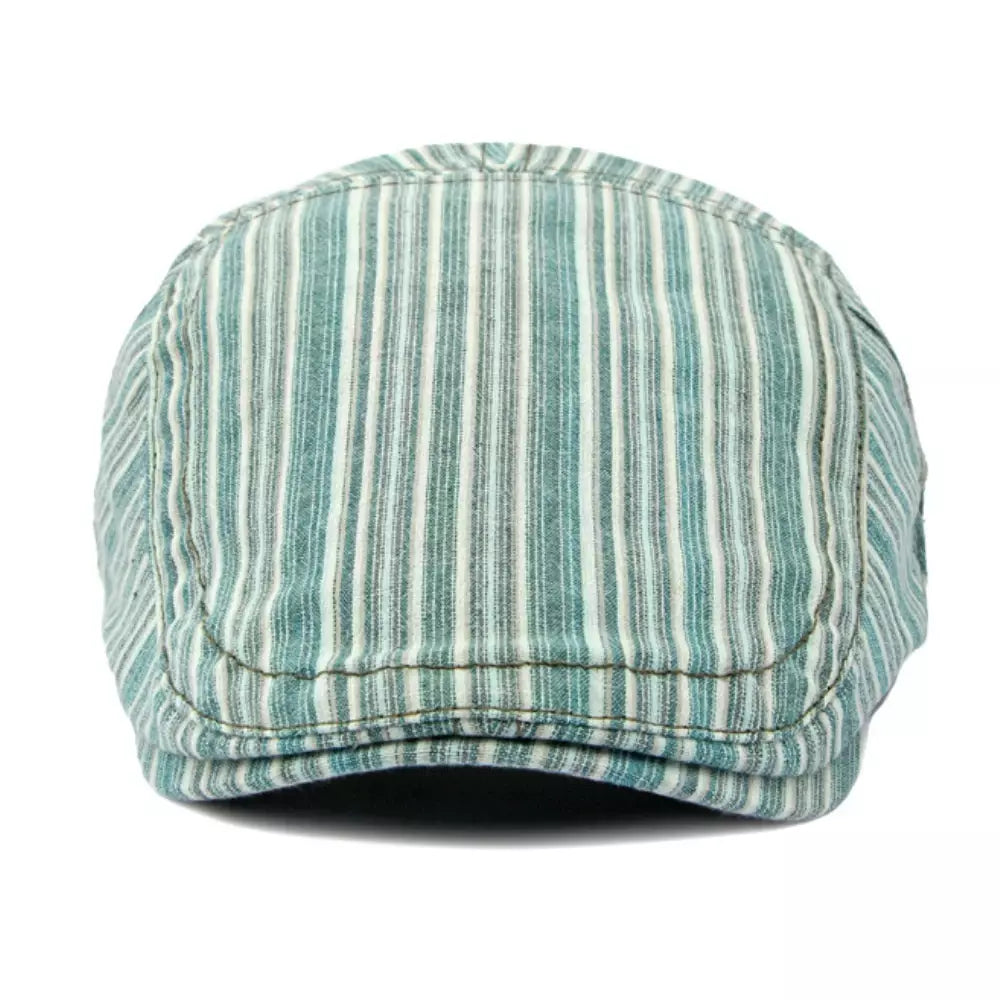 Lisbon Striped Cotton Flat Cap