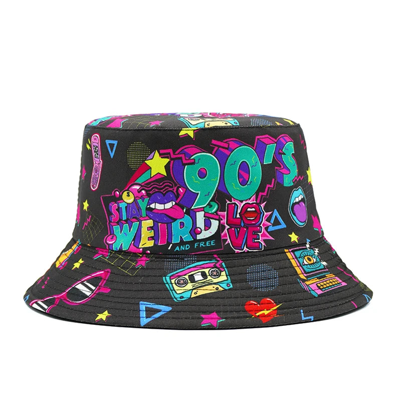 Love 90s Disco Reversible Bucket Hat | Music Festival Fisherman Hat ...
