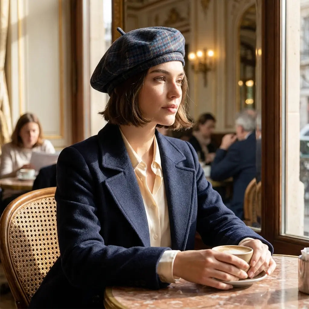 woman-female-vintage-retro-parisian-plaid-hat