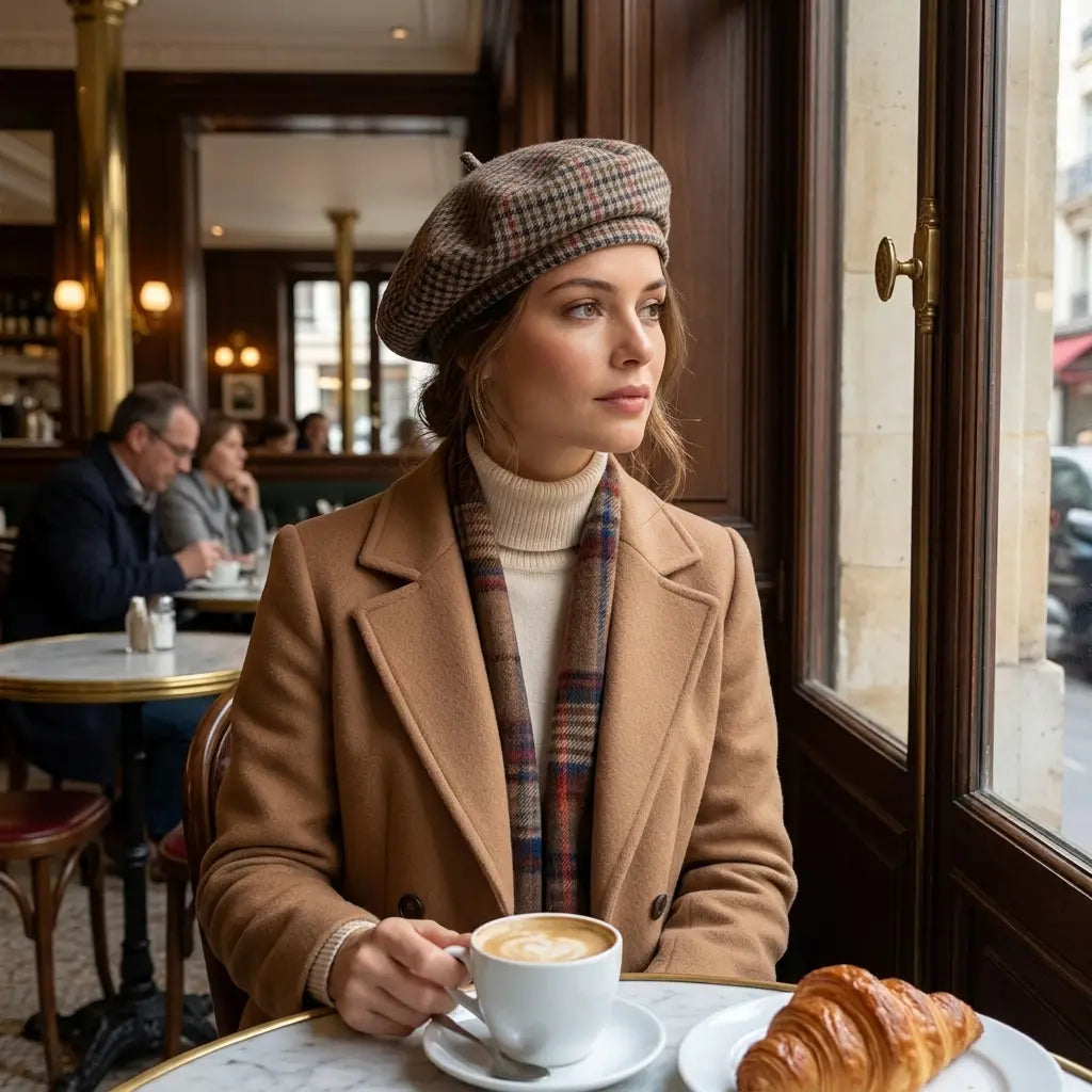woman-female-vintage-retro-parisian-plaid-hat
