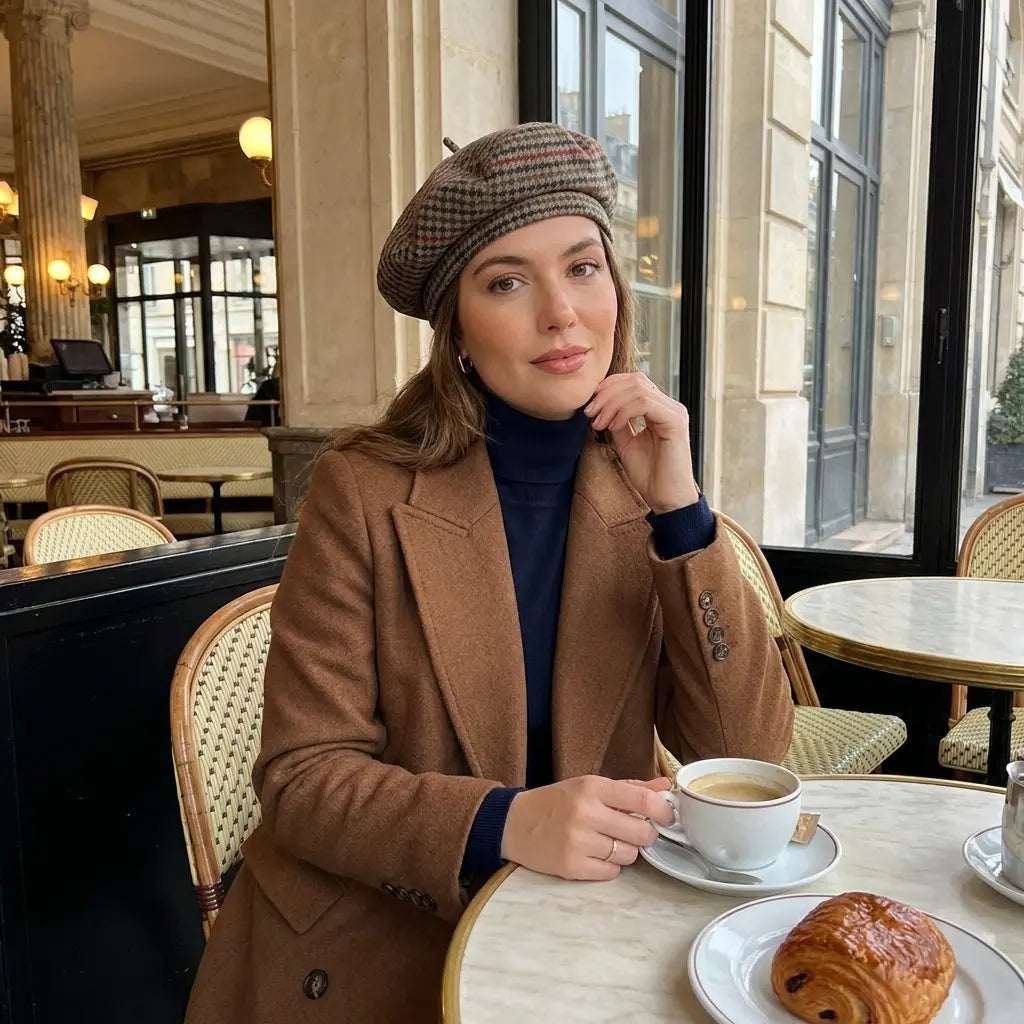 woman-female-vintage-retro-parisian-plaid-hat