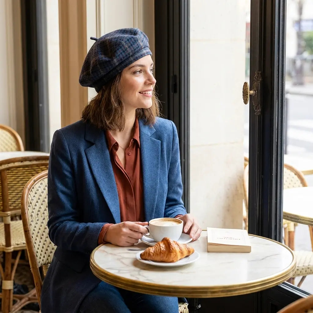 woman-female-vintage-retro-parisian-plaid-hat