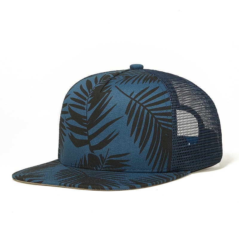 Palm Leaves Blue Mesh Snapback Cap