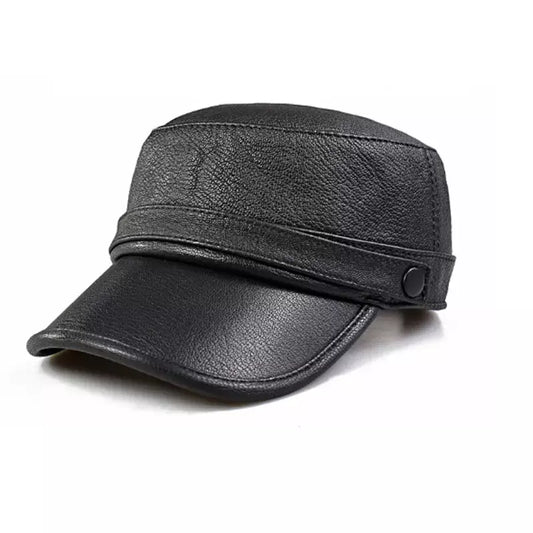 Pasadena Black Genuine Leather Army Cap