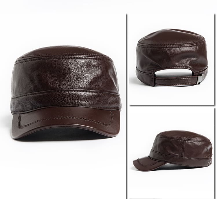 Plain Genuine Cowhide Leather Army Cap
