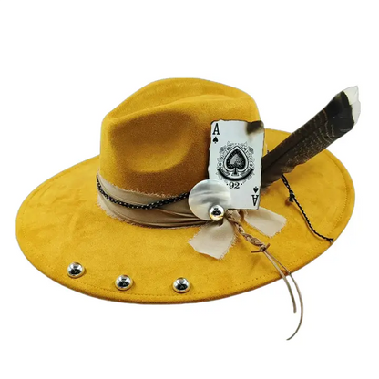 Poker of Aces Feathers Suede Fedora Hat