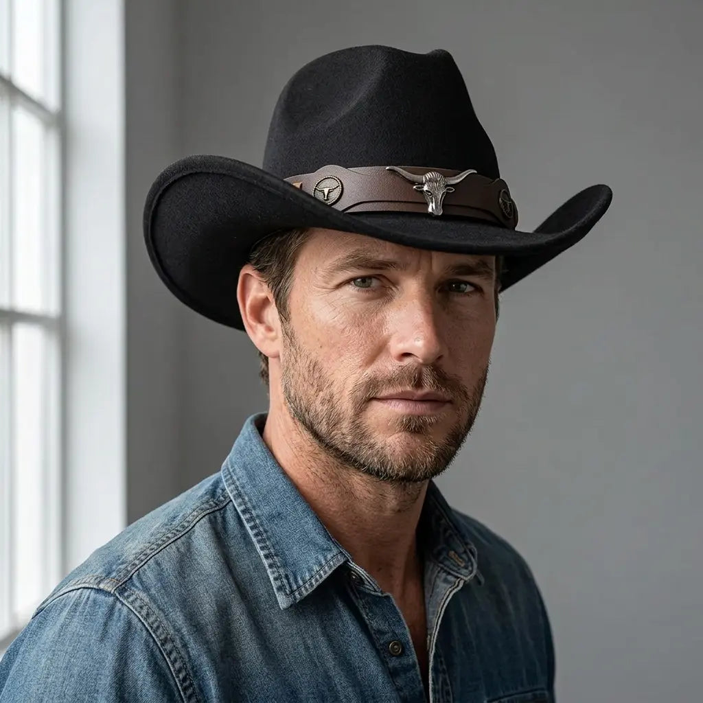 western-hat-leather-belt-metalic-vintage
