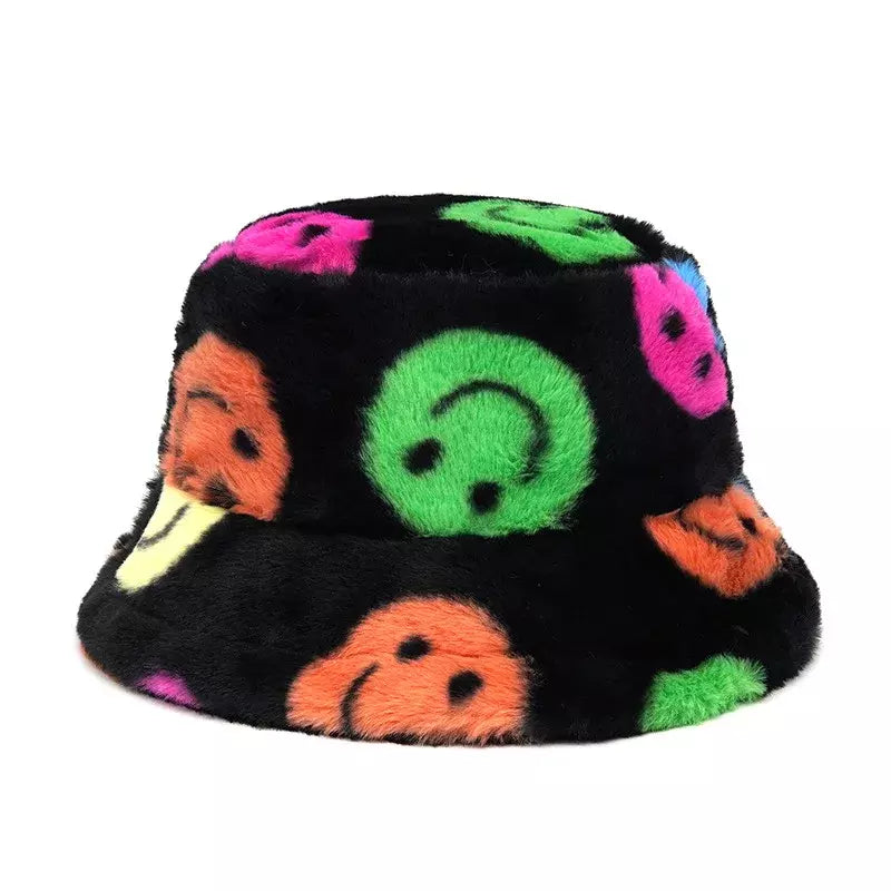 Smiling Multicolor Fur Bucket Hat