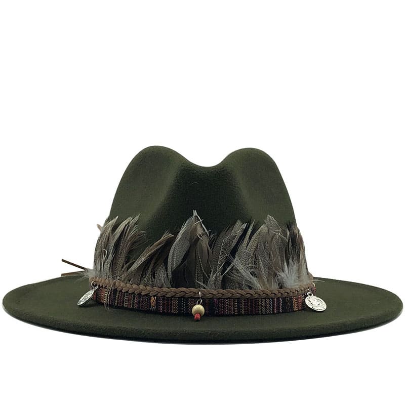 Feathers Belt Wool Fedora Hat