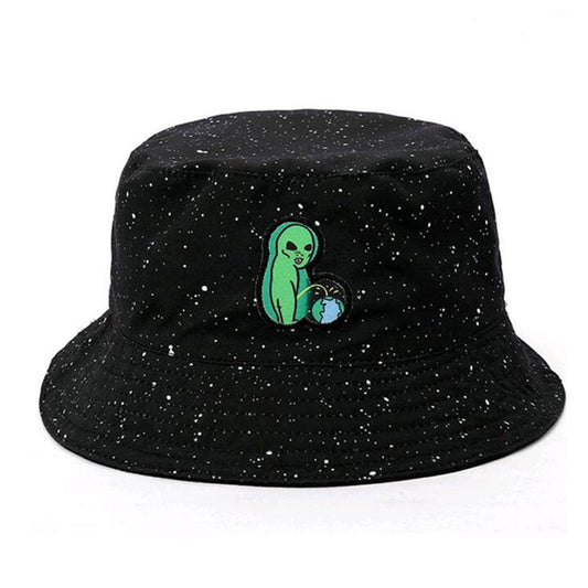 Alien Peeing Black Bucket Hat