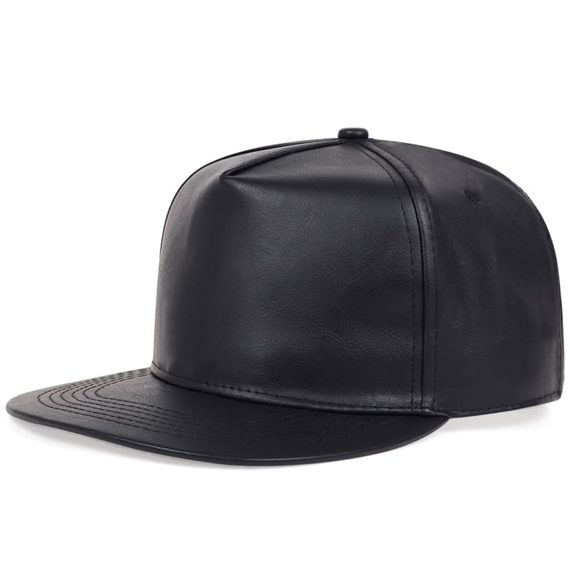 Black Leather Snapback Cap