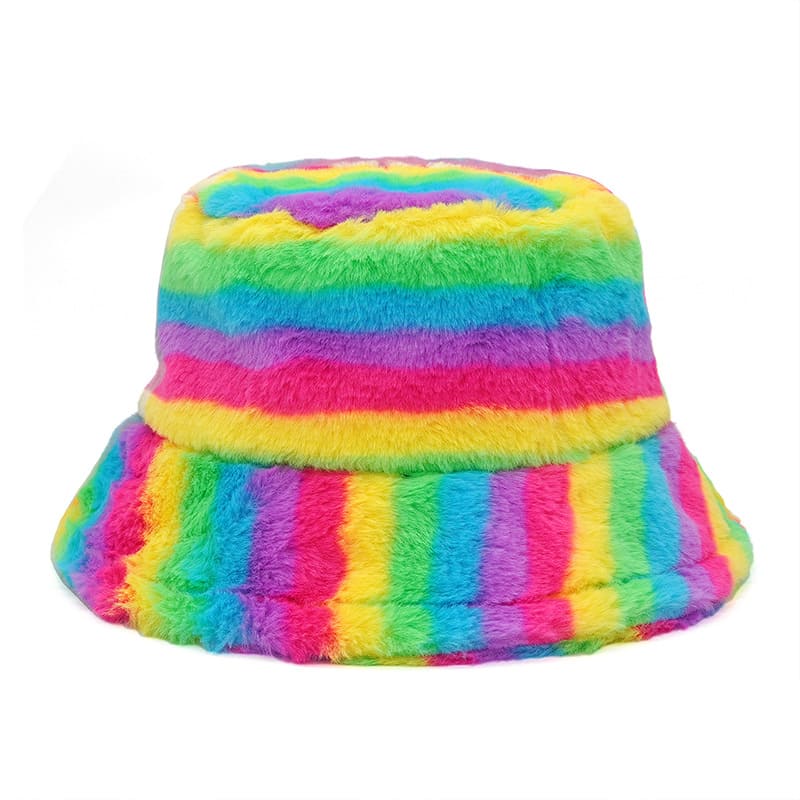 Colourful Striped Fur Bucket hat