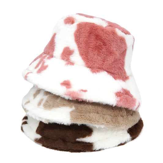 Cow Print Fur Bucket Hat