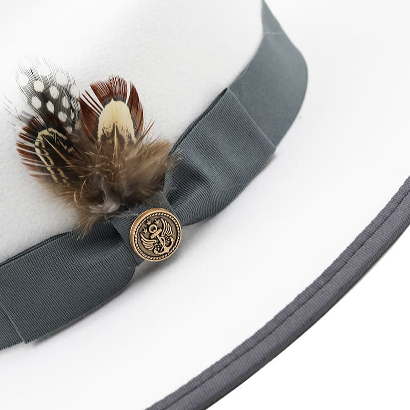 Feathers White Wool Fedora Hat