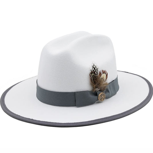 Feathers White Wool Fedora Hat