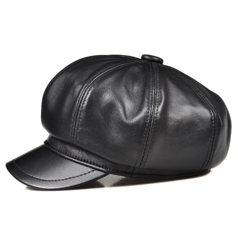 Genuine Black all Leather Newsboy Cap hat sexy black Leather Newsboy Cap by Luigi Baroni - Bencraft Hatters main image 4