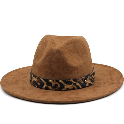 Leopard Belt Suede Fedora Hat