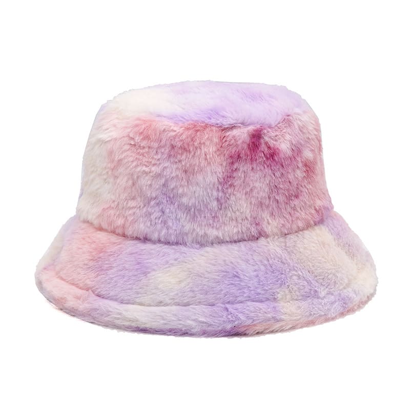 Pastel Tie-Dye Fur Bucket Hat