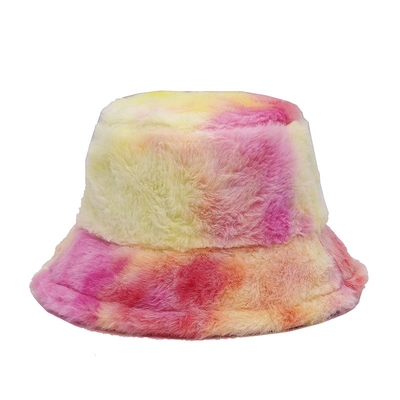 Pastel Tie-Dye Fur Bucket Hat