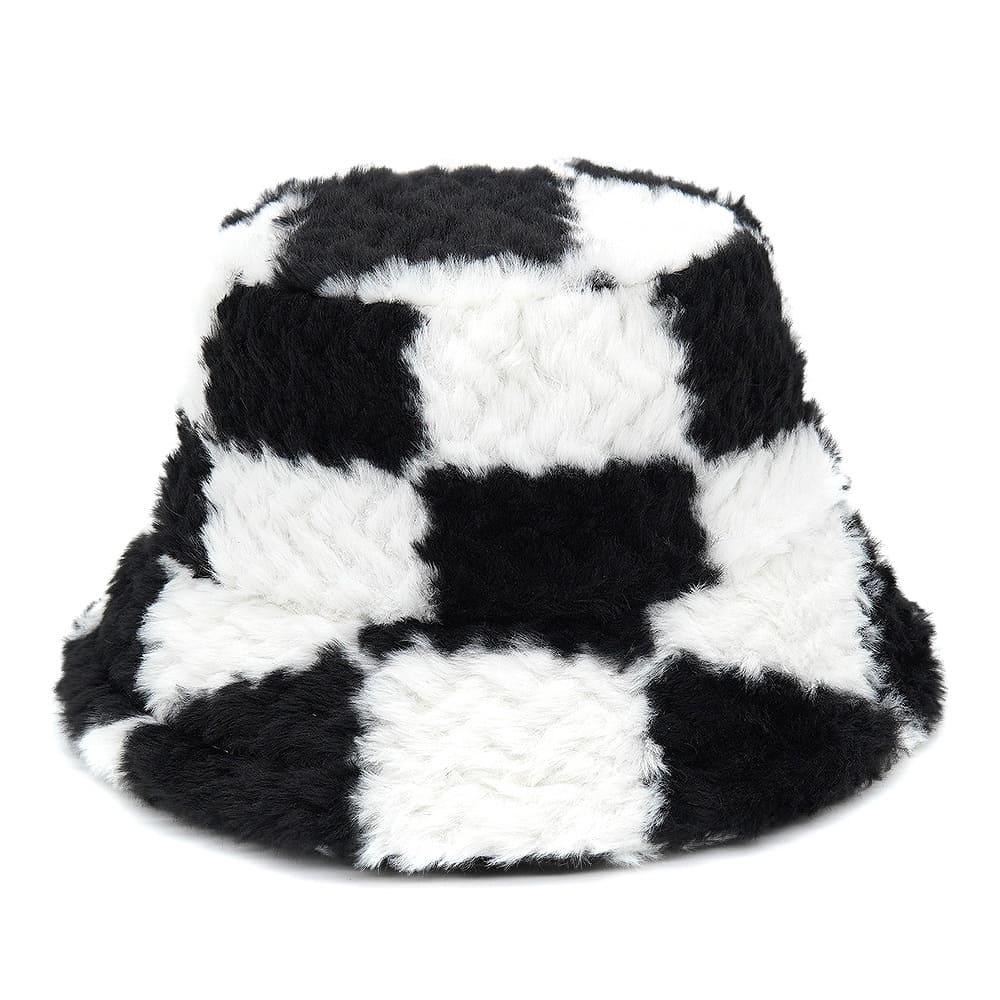 Plaid Print Fur Bucket Hat