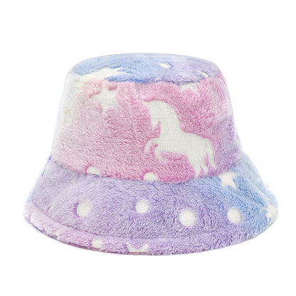 Unicorns Tie-Dye Fur Bucket Hat
