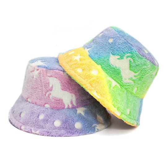 Unicorns Tie-Dye Fur Bucket Hat